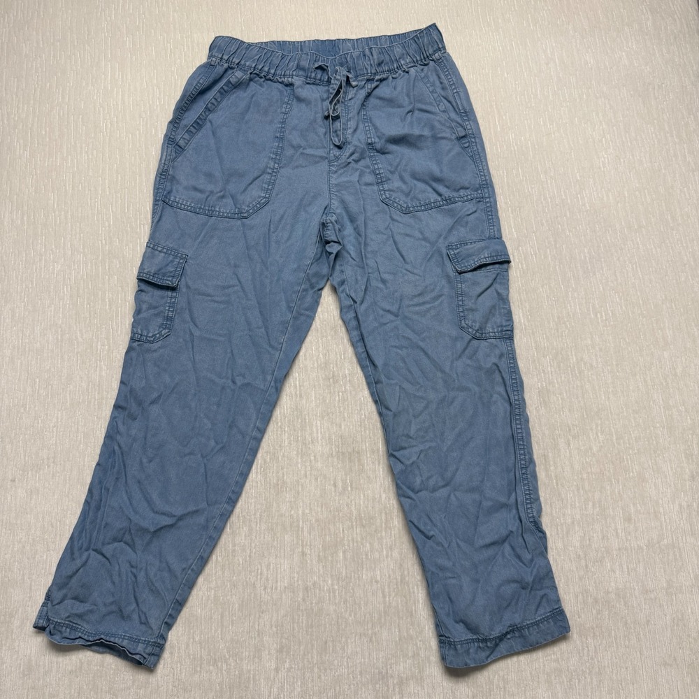 Gap Chambray Cargo Easy Pants Womens Medium Blue Straight Leg Mid Rise Movement
